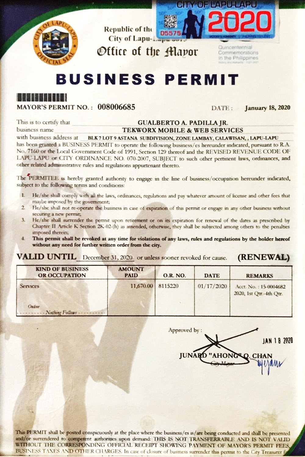 Mayors Business Permit 2020 Honeys PH